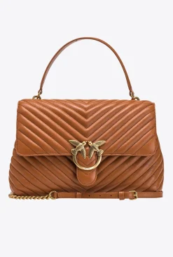 Sacs À Main|PINKO Big Lady Love Bag Puff Chevron Cognac-Or Antique