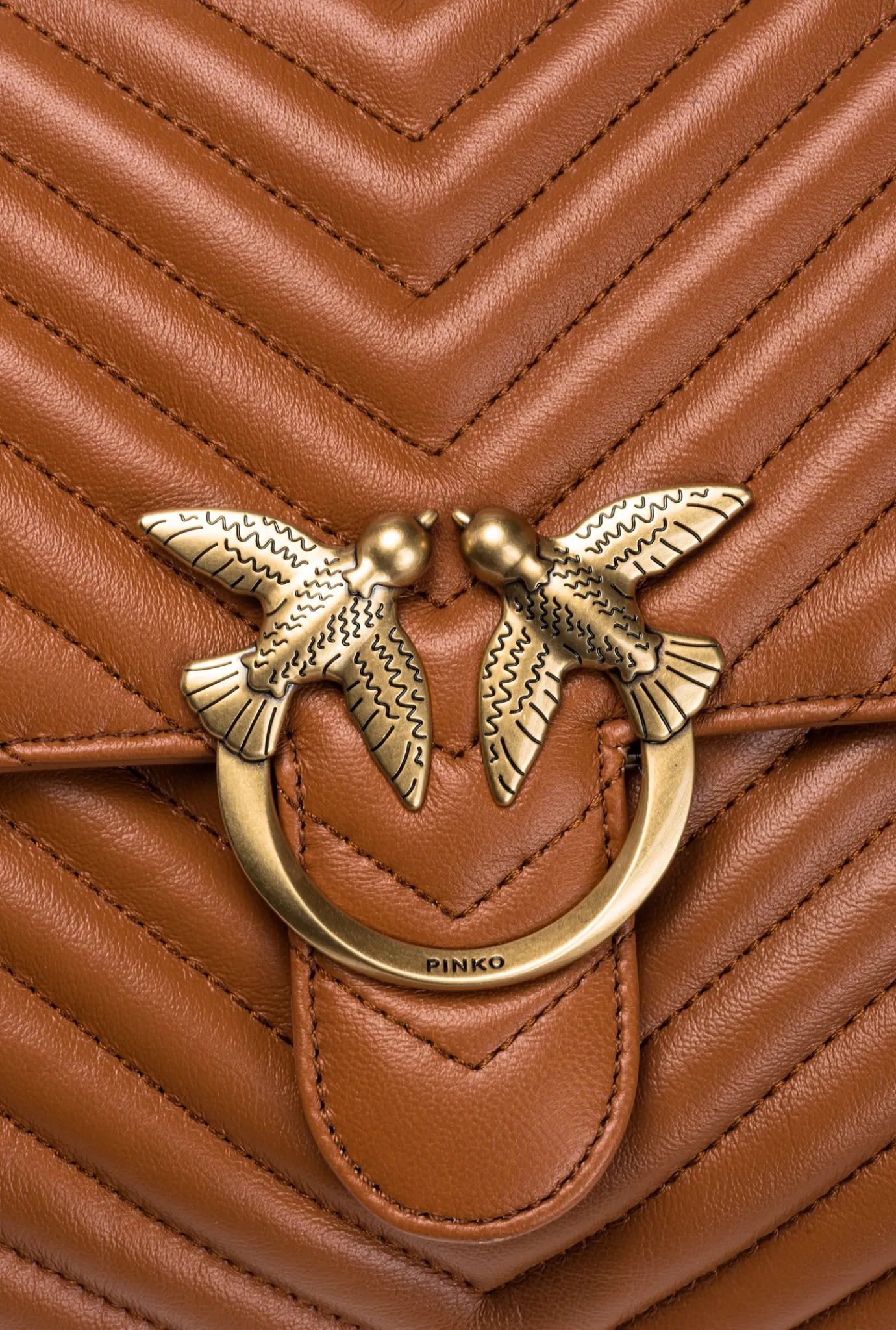 Sacs À Main|PINKO Big Lady Love Bag Puff Chevron Cognac-Or Antique