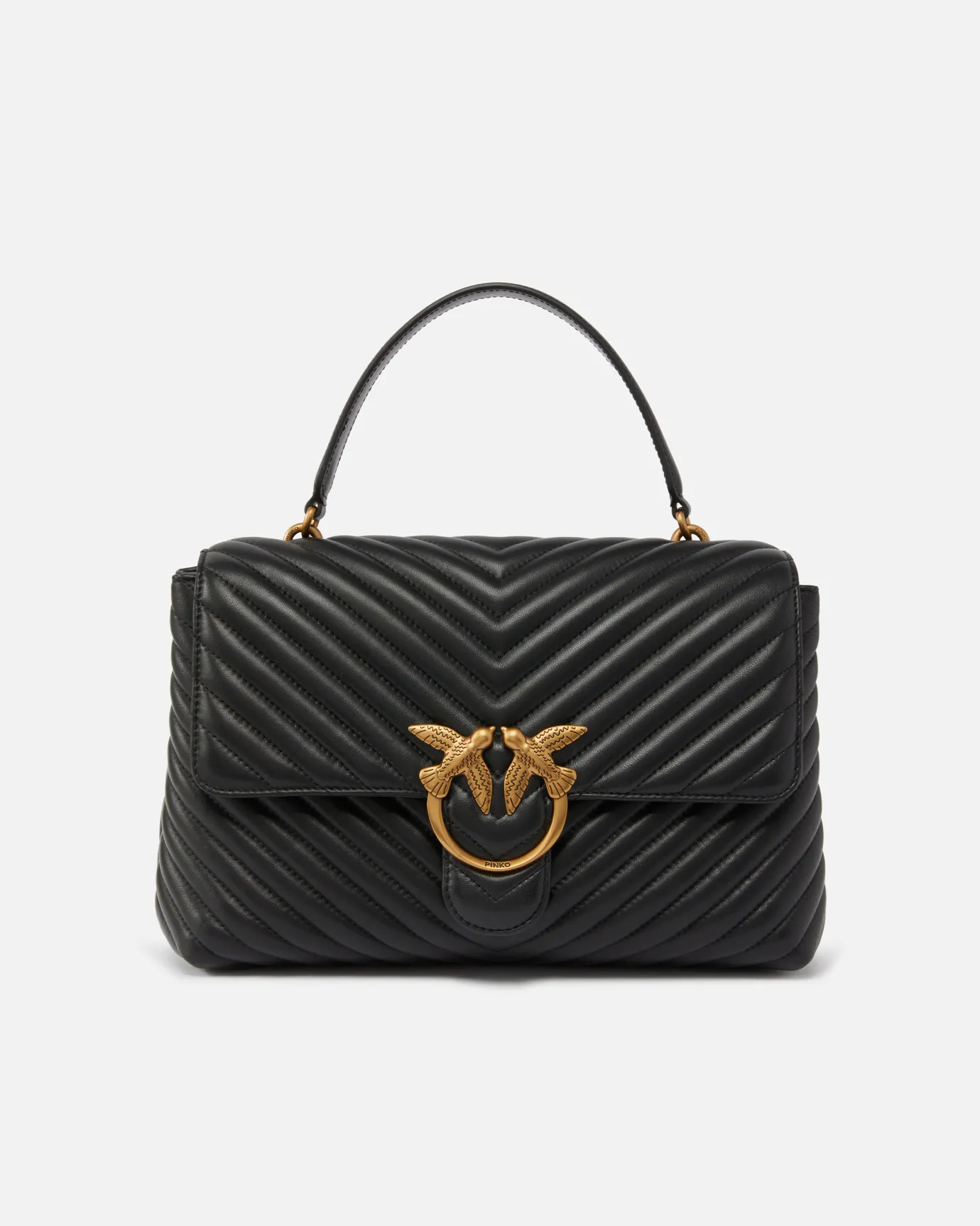 Sacs À Main|PINKO Big Lady Love Bag Puff Chevron Noir-Vieil Or