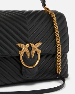Sacs À Main|PINKO Big Lady Love Bag Puff Chevron Noir-Vieil Or