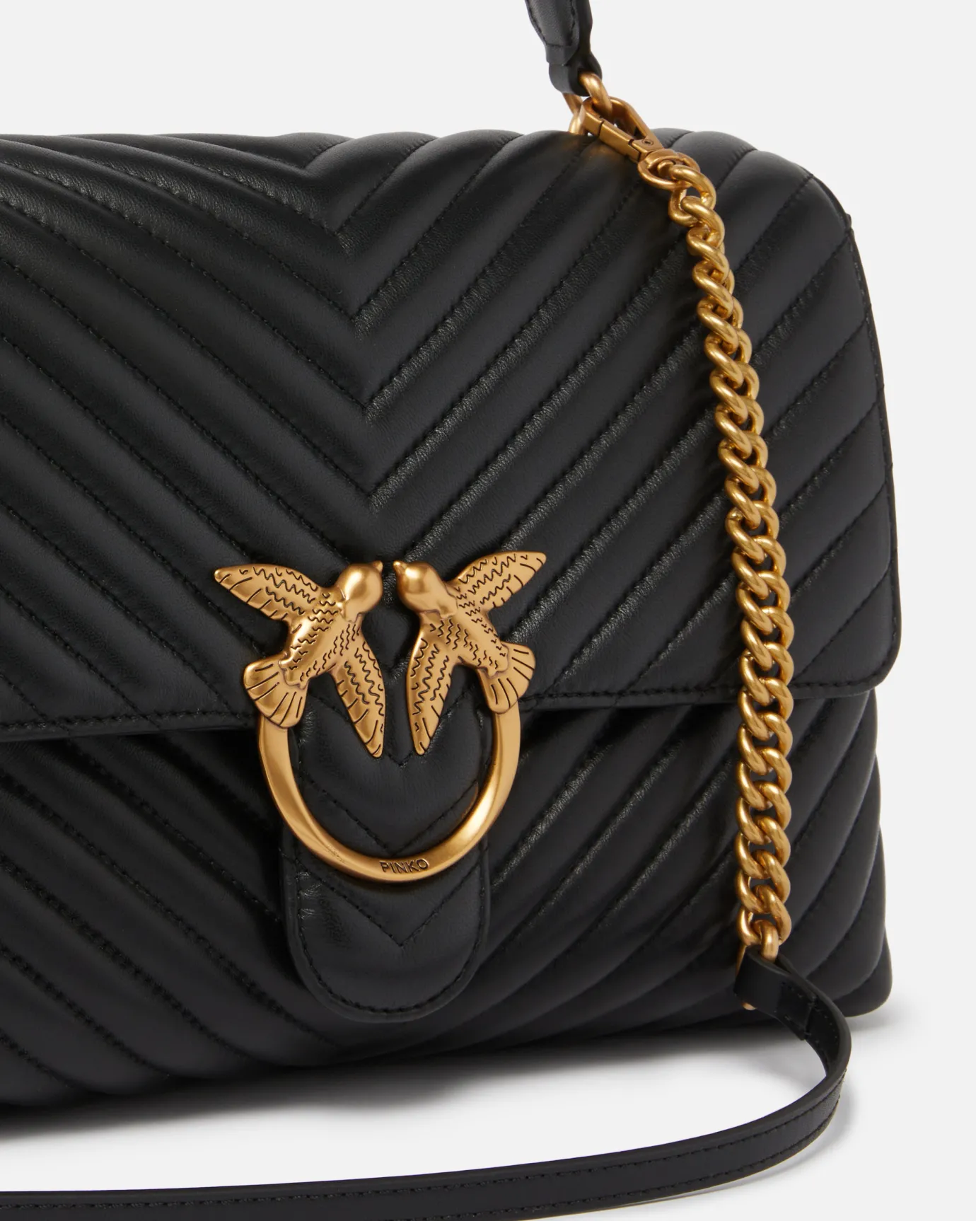 Sacs À Main|PINKO Big Lady Love Bag Puff Chevron Noir-Vieil Or