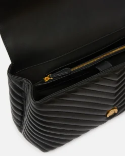 Sacs À Main|PINKO Big Lady Love Bag Puff Chevron Noir-Vieil Or