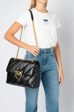 Sacs Portés Épaule|PINKO Big Love Bag Puff Maxi Quilt Noir-Vieil Or
