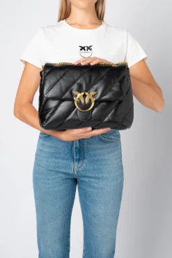 Sacs Portés Épaule|PINKO Big Love Bag Puff Maxi Quilt Noir-Vieil Or