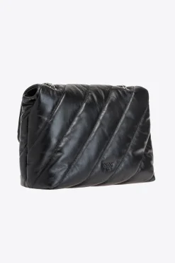 Sacs Portés Épaule|PINKO Big Love Bag Puff Maxi Quilt Noir-Vieil Argent