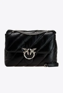 Sacs Portés Épaule|PINKO Big Love Bag Puff Maxi Quilt Noir-Vieil Argent