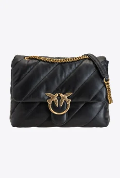Sacs Portés Épaule|PINKO Big Love Bag Puff Maxi Quilt Noir-Vieil Or