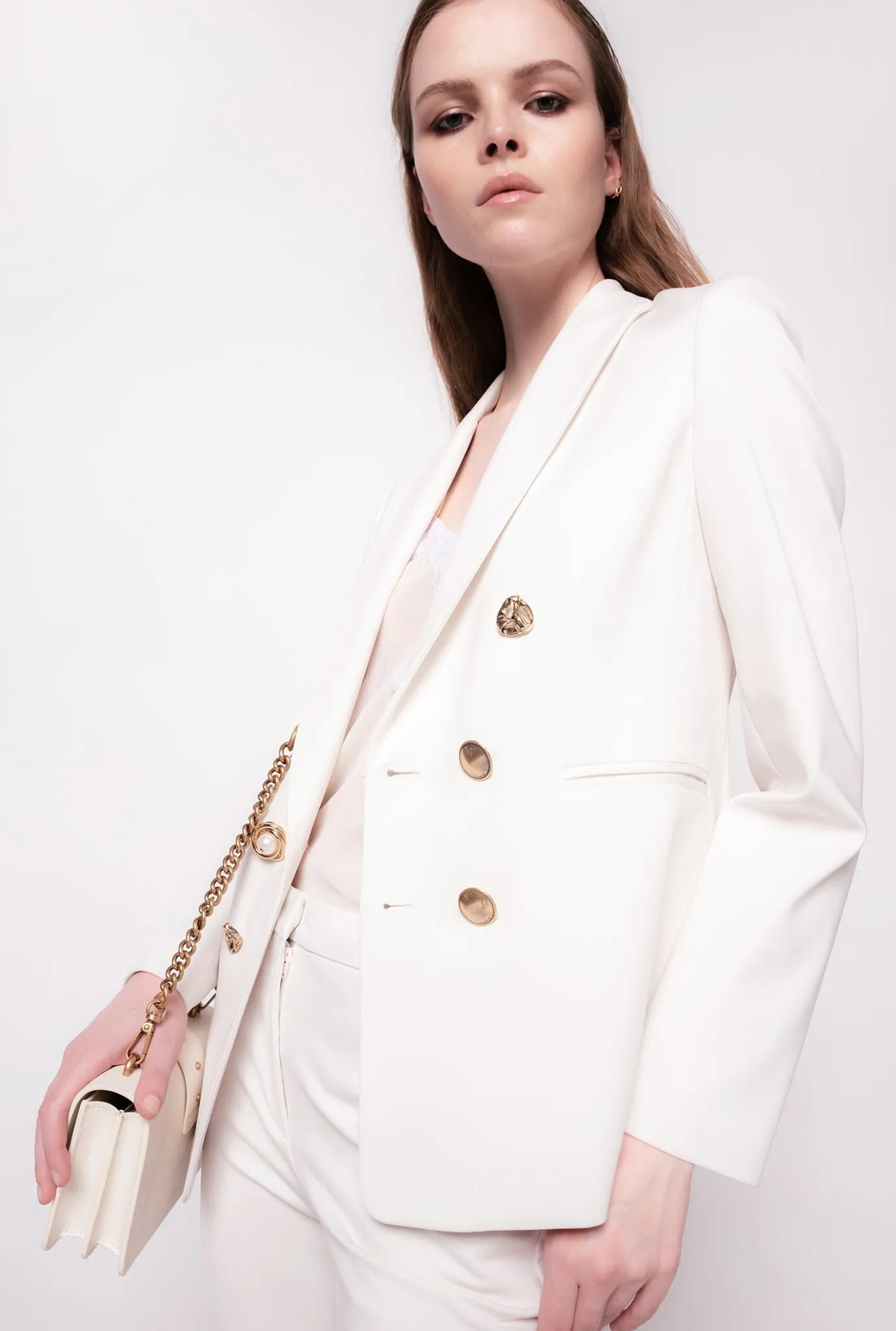 Vestes|PINKO Blazer A Boutons Bijou Beige G. Lame