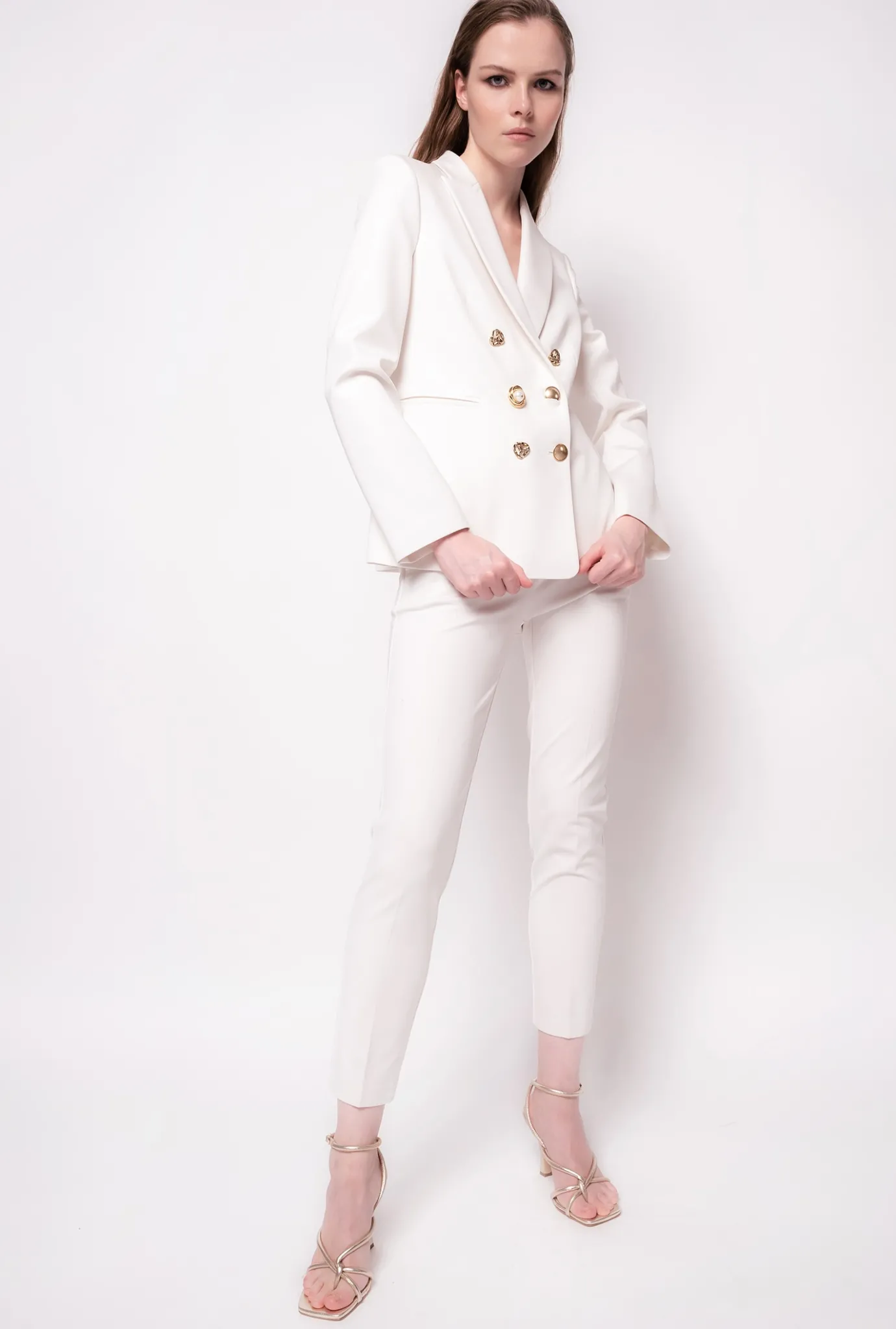 Vestes|PINKO Blazer A Boutons Bijou Beige G. Lame