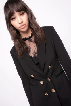 Vestes|PINKO Blazer A Boutons Bijou Noir Limousine