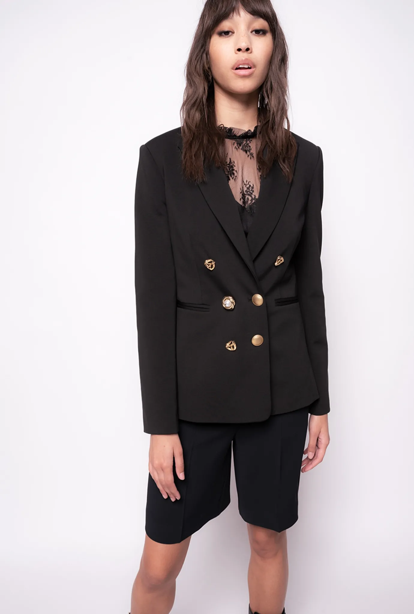 Vestes|PINKO Blazer A Boutons Bijou Noir Limousine