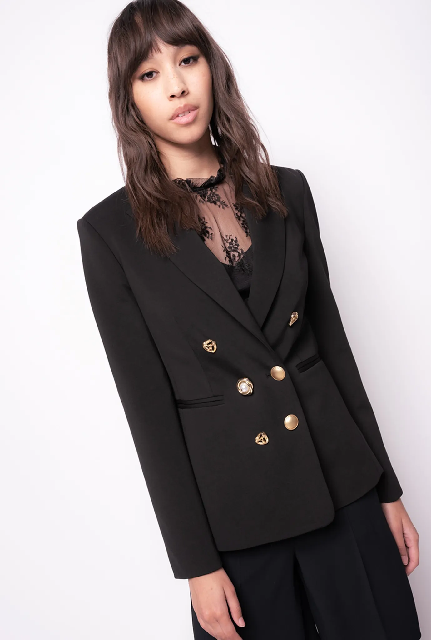 Vestes|PINKO Blazer A Boutons Bijou Noir Limousine