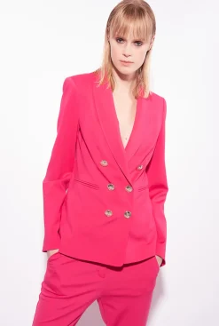 Tailleurs Et Ensembles|PINKO Blazer A Boutons Bijoux Rouge Framboise