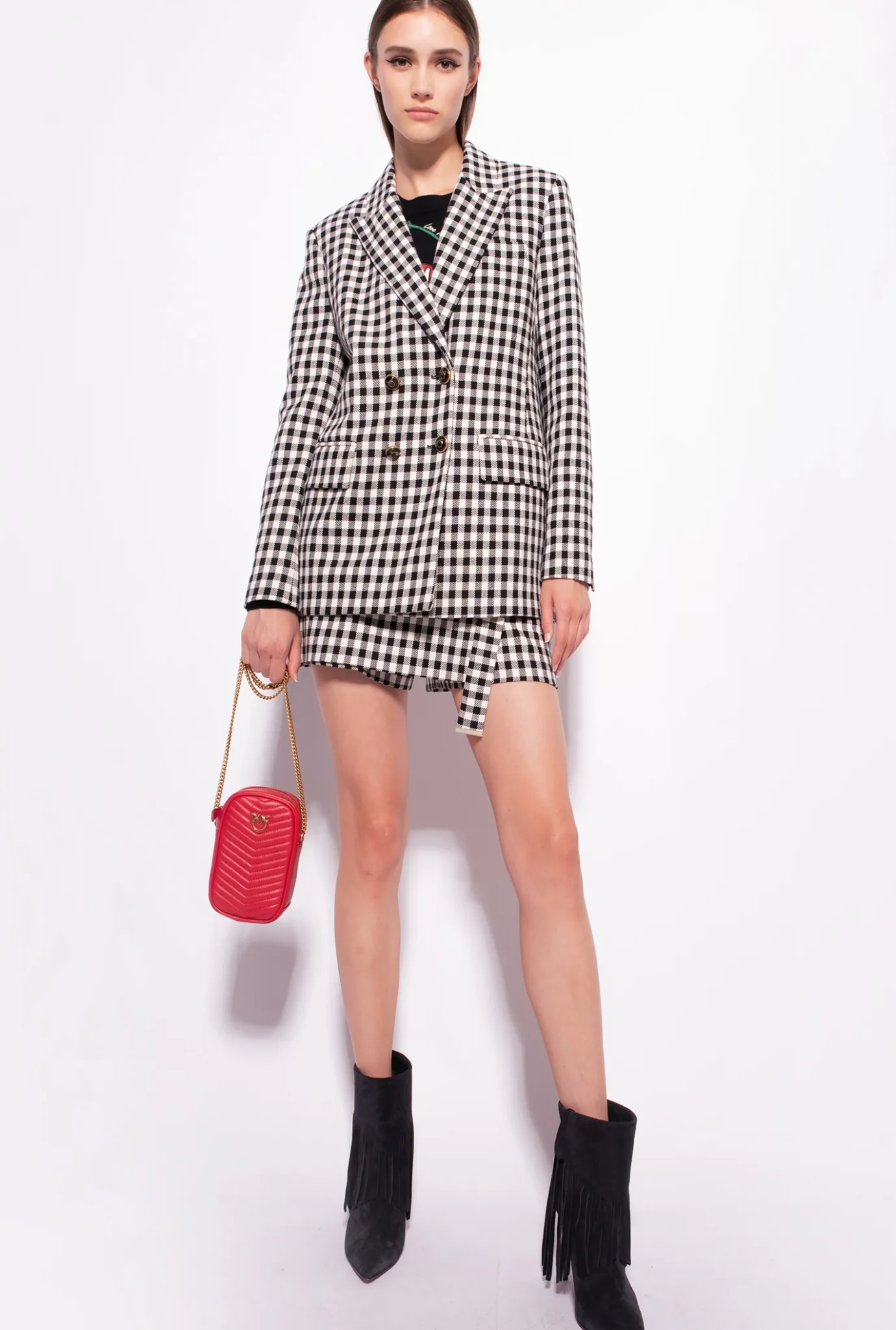 Vestes|PINKO Blazer A Carreaux Vichy Noir/Ecru