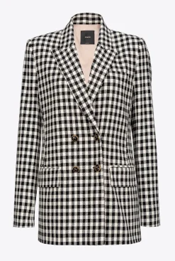 Vestes|PINKO Blazer A Carreaux Vichy Noir/Ecru