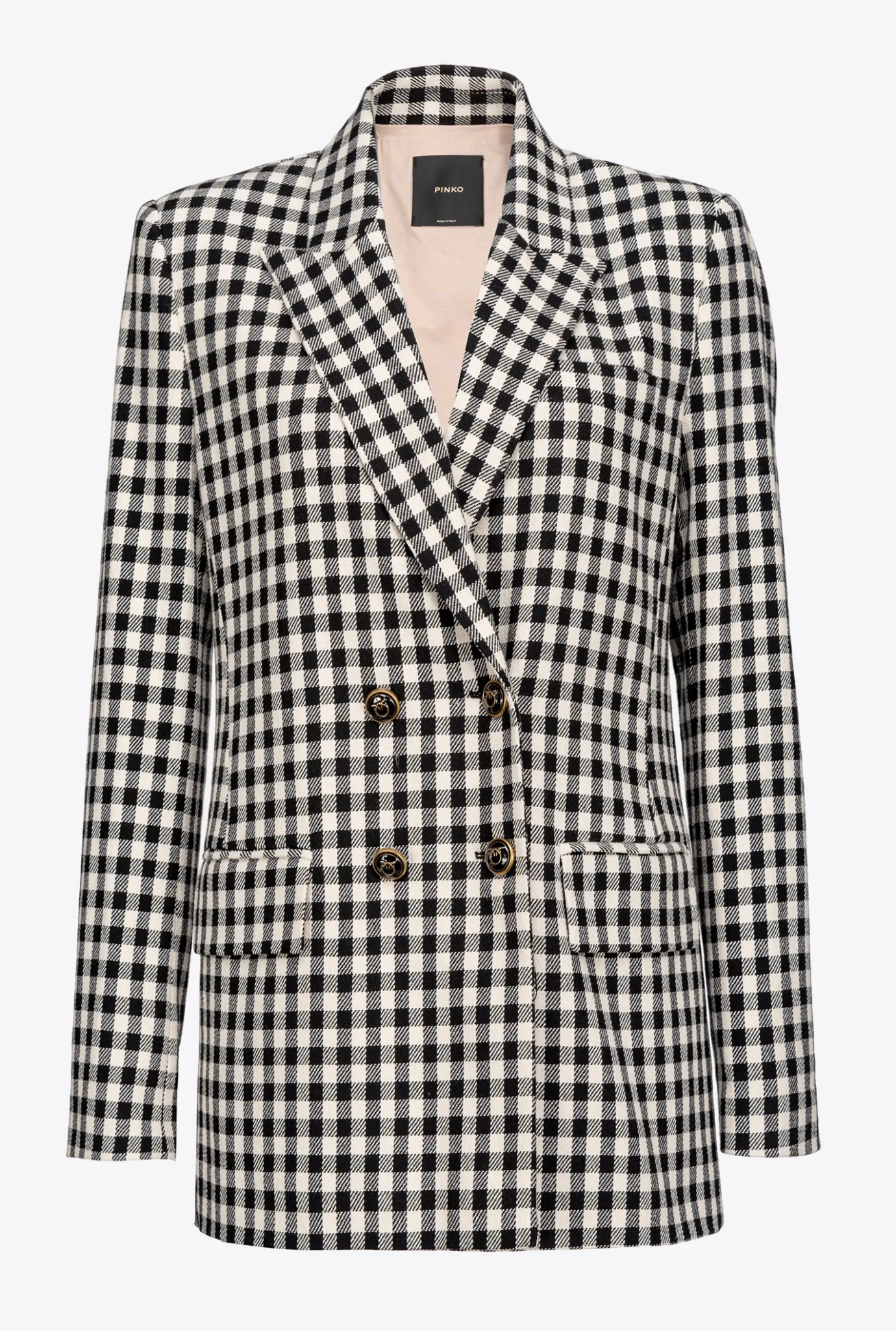 Vestes|PINKO Blazer A Carreaux Vichy Noir/Ecru