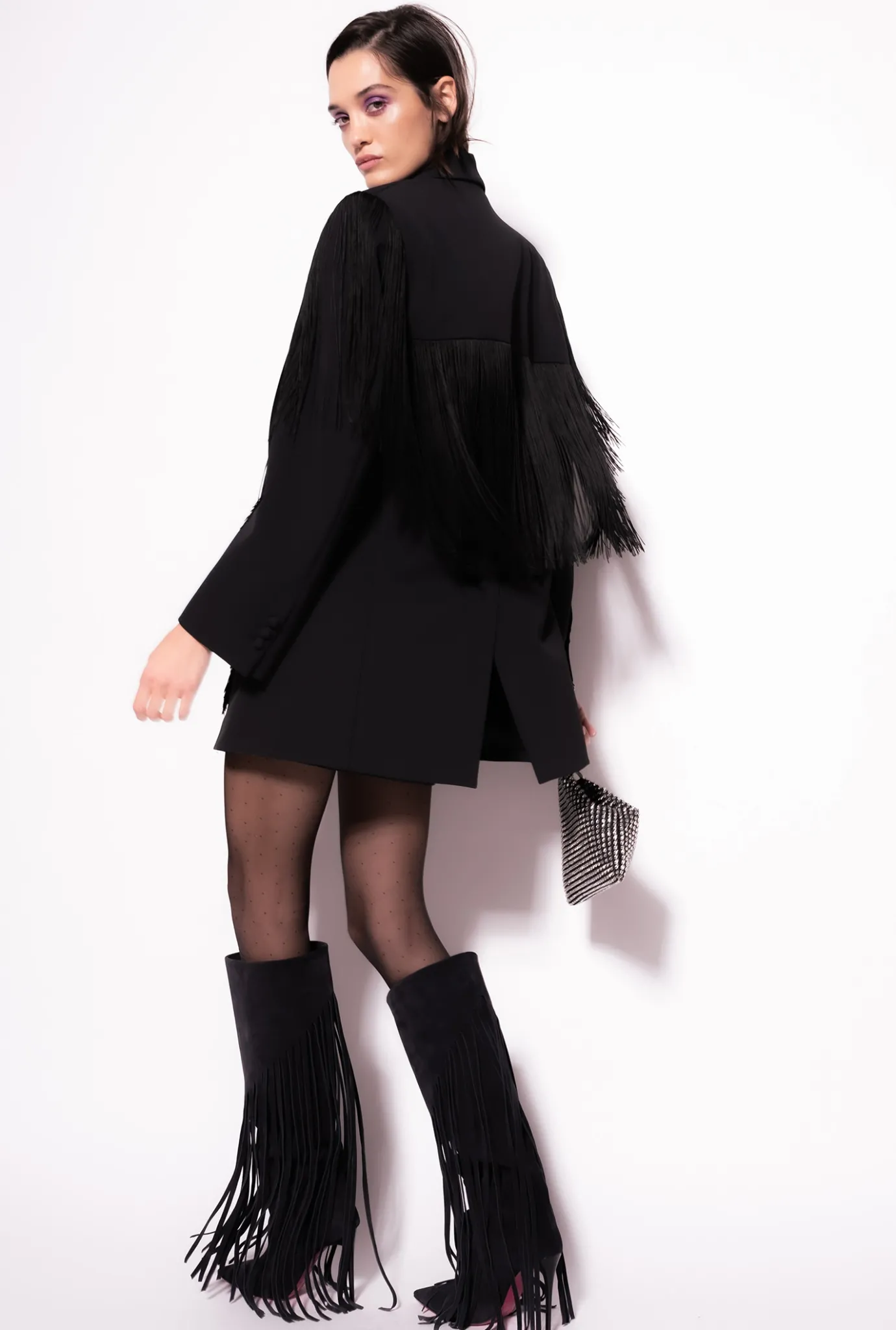 Vestes|PINKO Blazer A Franges Longues Noir Limousine