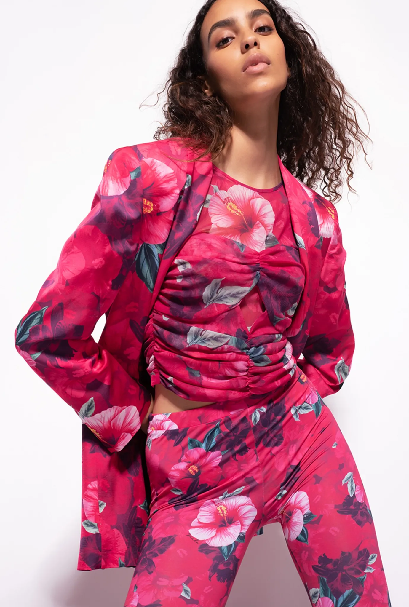 Tailleurs Et Ensembles|PINKO Blazer A Imprime Hibiscus Multi.Fuchsia/Rose