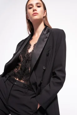 Tailleurs Et Ensembles|PINKO Blazer A Revers En Satin Noir Limousine
