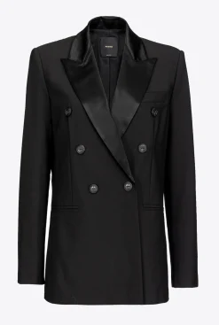 Tailleurs Et Ensembles|PINKO Blazer A Revers En Satin Noir Limousine