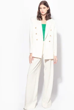 Tailleurs Et Ensembles|PINKO Blazer A Revers En Satin Blanc-Glace A La Vanille