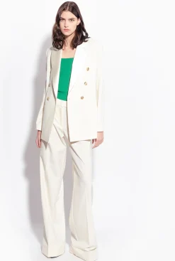 Tailleurs Et Ensembles|PINKO Blazer A Revers En Satin Blanc-Glace A La Vanille