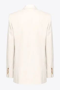 Tailleurs Et Ensembles|PINKO Blazer A Revers En Satin Blanc-Glace A La Vanille