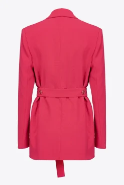 Tailleurs Et Ensembles|PINKO Blazer Avec Ceinture A Nouer Rouge Framboise