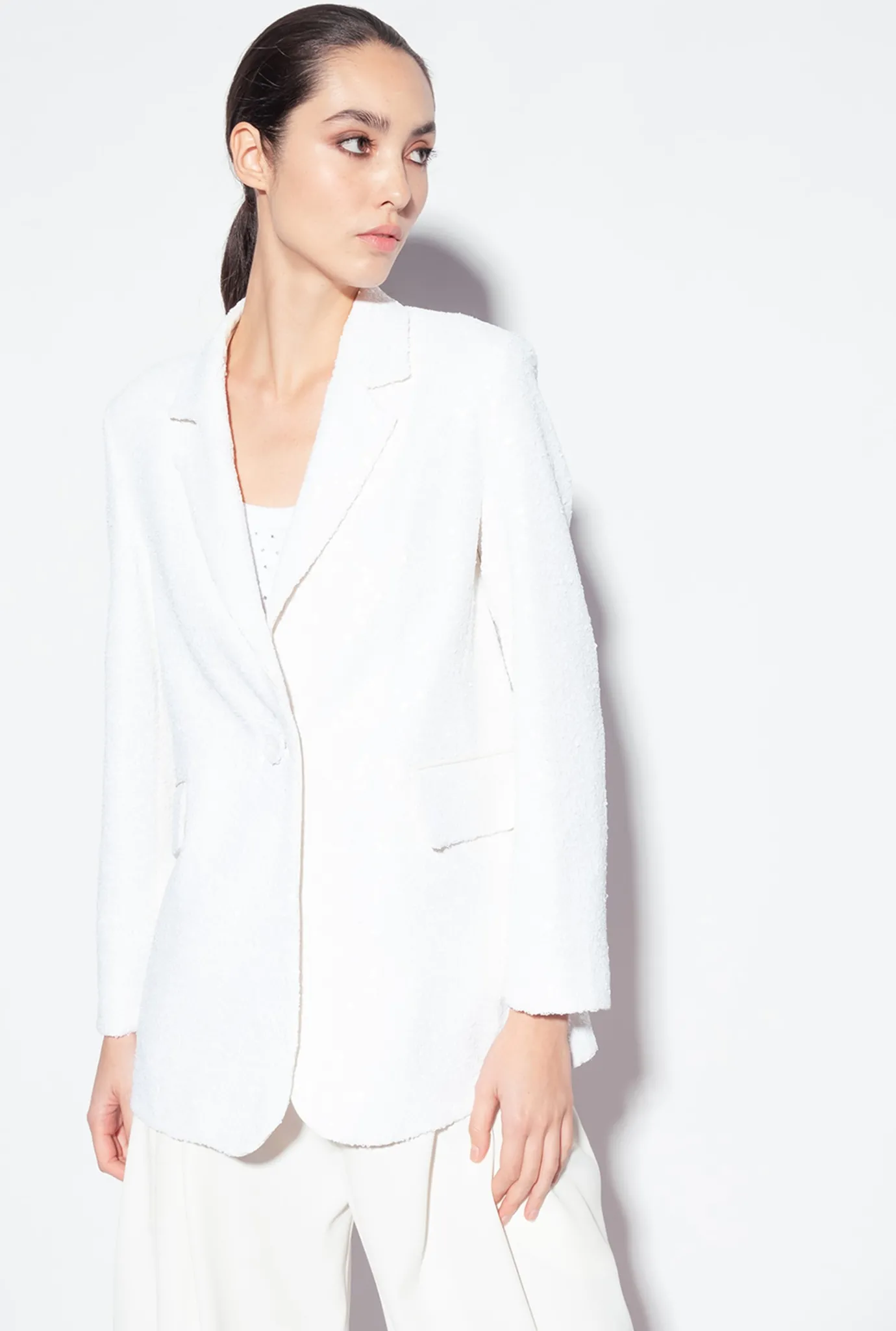 Tailleurs Et Ensembles|PINKO Blazer Blanc Entierement Paillete Galleria Blanc Casse