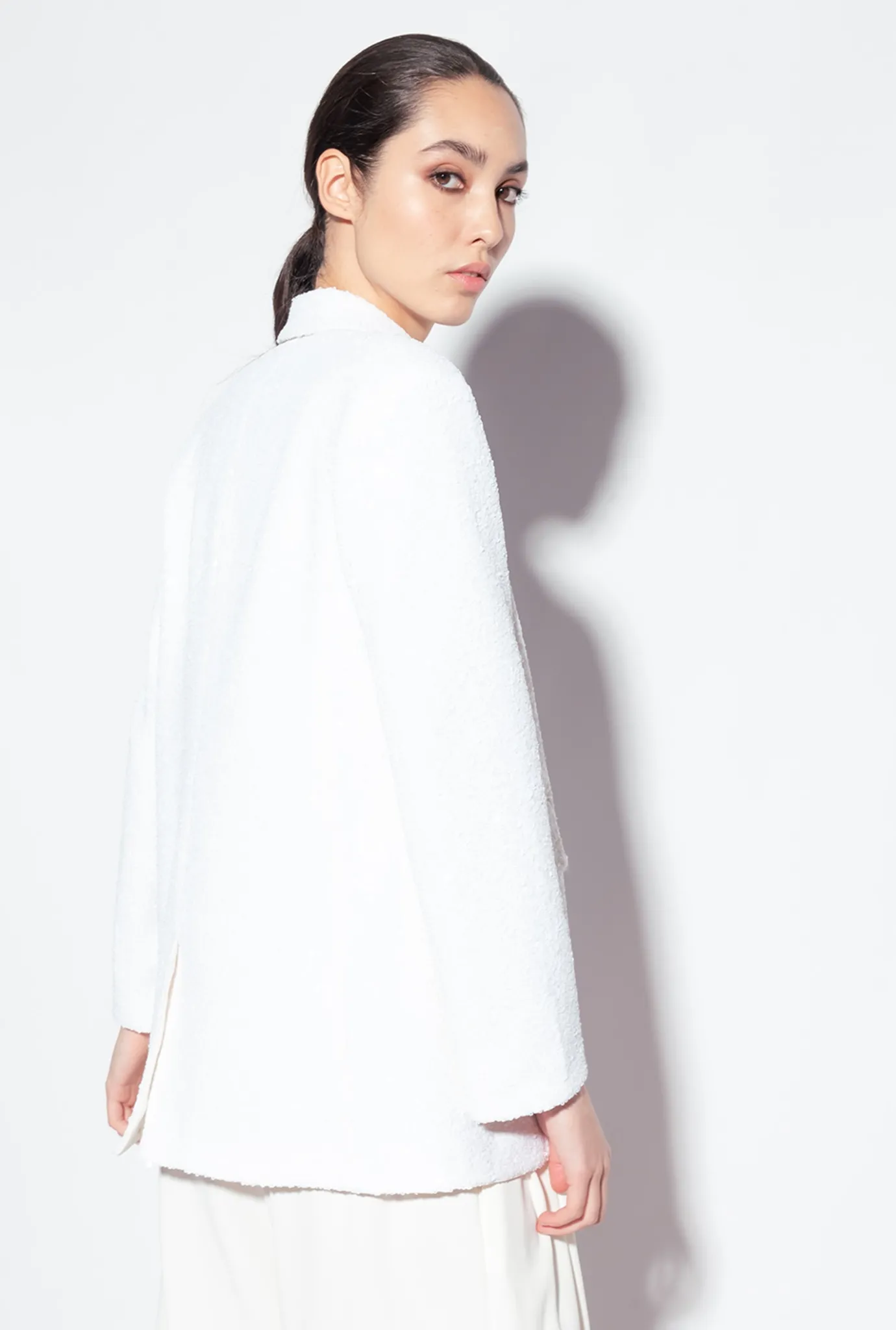 Tailleurs Et Ensembles|PINKO Blazer Blanc Entierement Paillete Galleria Blanc Casse