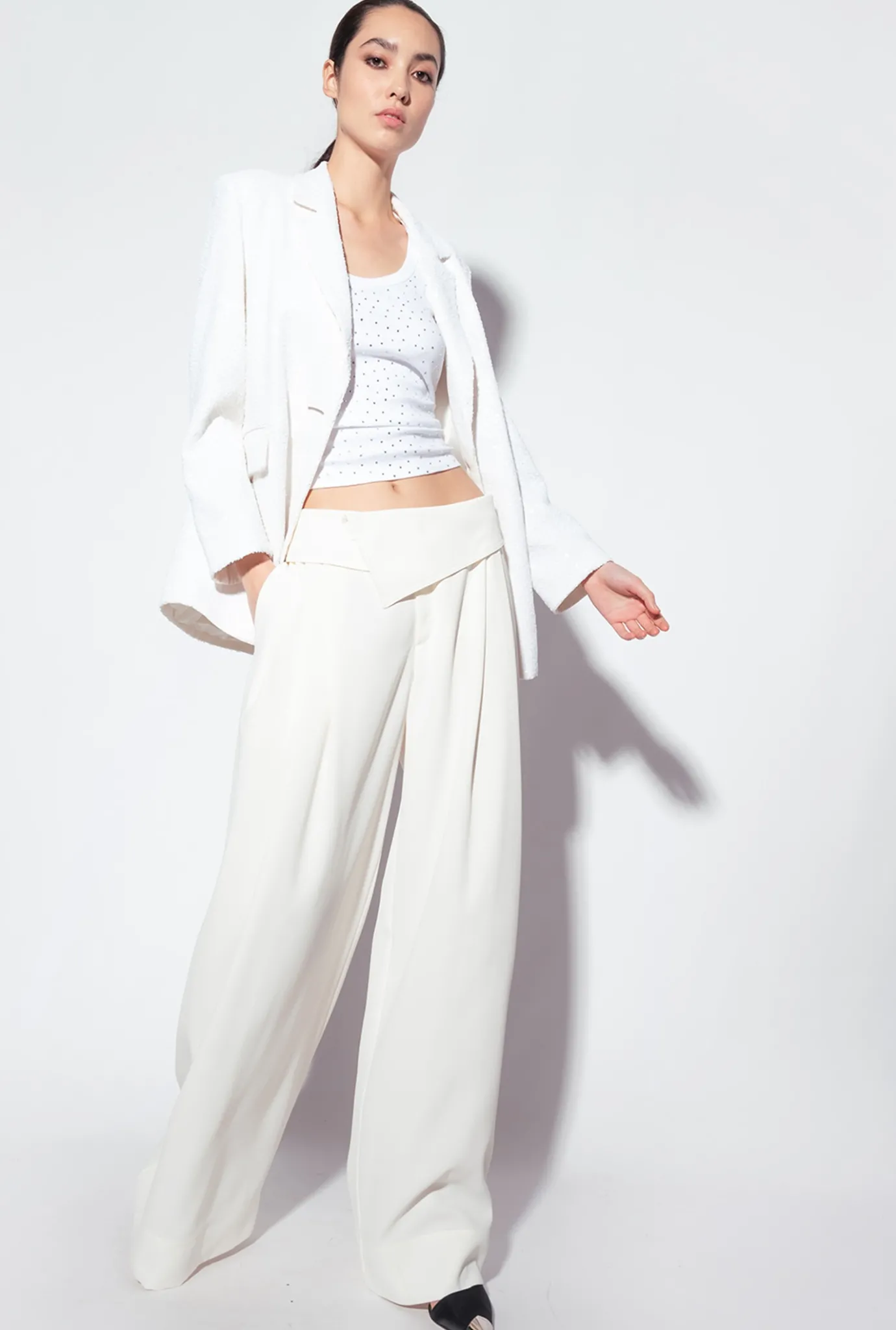 Tailleurs Et Ensembles|PINKO Blazer Blanc Entierement Paillete Galleria Blanc Casse