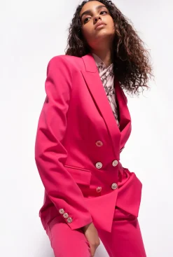 Tailleurs Et Ensembles|PINKO Blazer Croise En Maille Roma Rouge Framboise