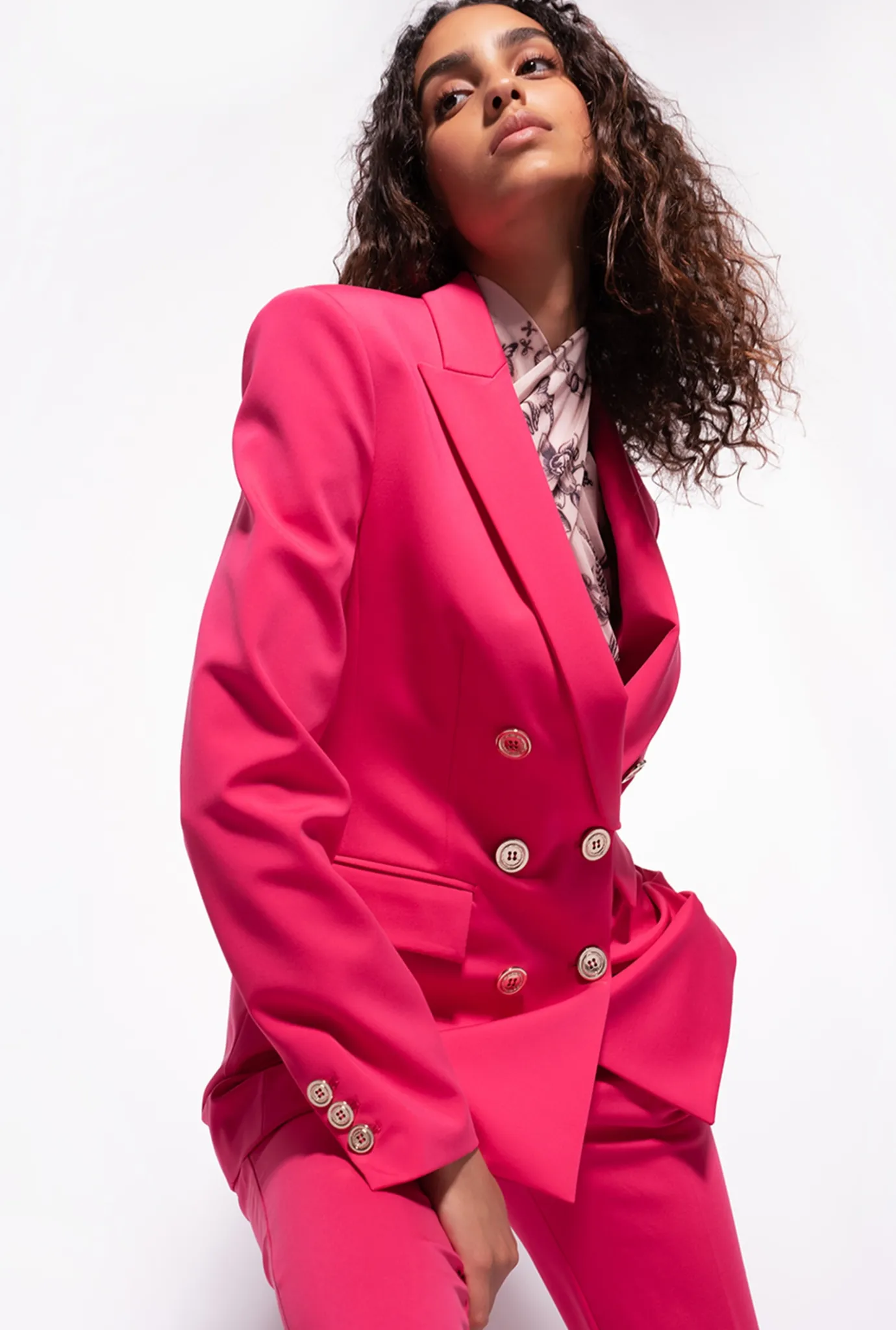Tailleurs Et Ensembles|PINKO Blazer Croise En Maille Roma Rouge Framboise