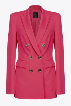 Tailleurs Et Ensembles|PINKO Blazer Croise En Maille Roma Rouge Framboise