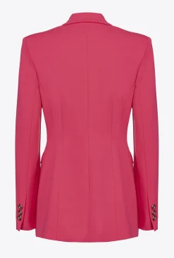 Tailleurs Et Ensembles|PINKO Blazer Croise En Maille Roma Rouge Framboise
