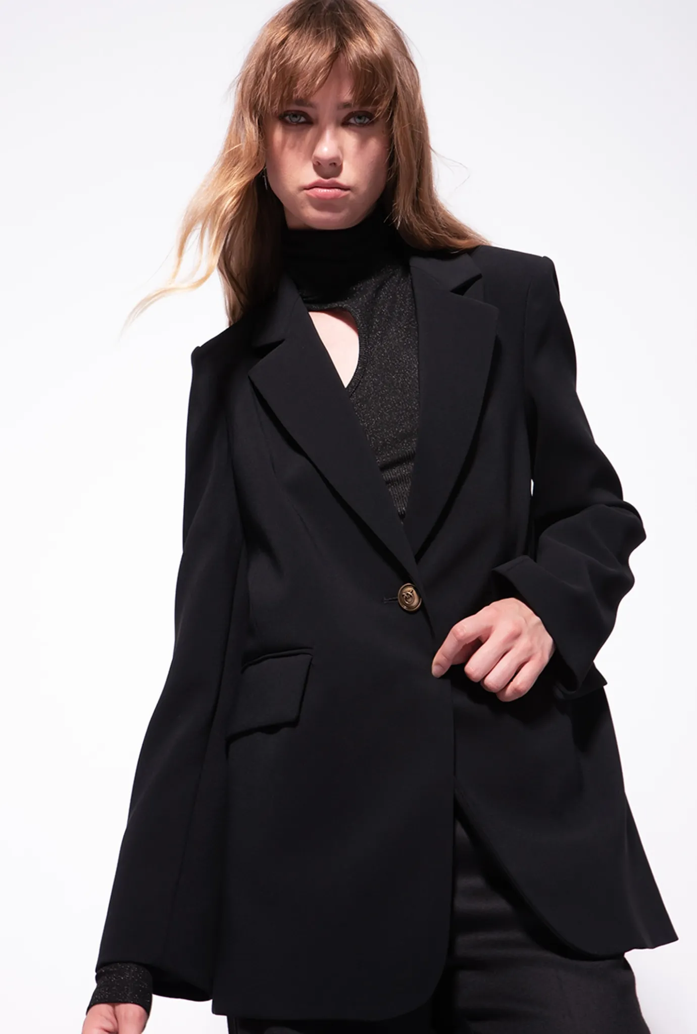 Vestes|PINKO Blazer Droit En Crepe Stretch Noir Limousine