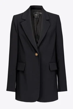 Vestes|PINKO Blazer Droit En Crepe Stretch Noir Limousine