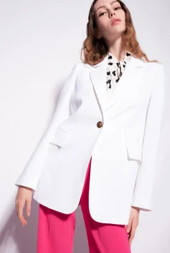 Tailleurs Et Ensembles|PINKO Blazer Droit En Crepe Stretch Blanc Ail