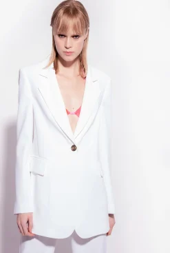 Tailleurs Et Ensembles|PINKO Blazer Droit En Crepe Stretch Blanc Nimbus