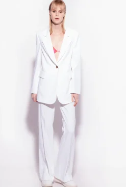Tailleurs Et Ensembles|PINKO Blazer Droit En Crepe Stretch Blanc Nimbus