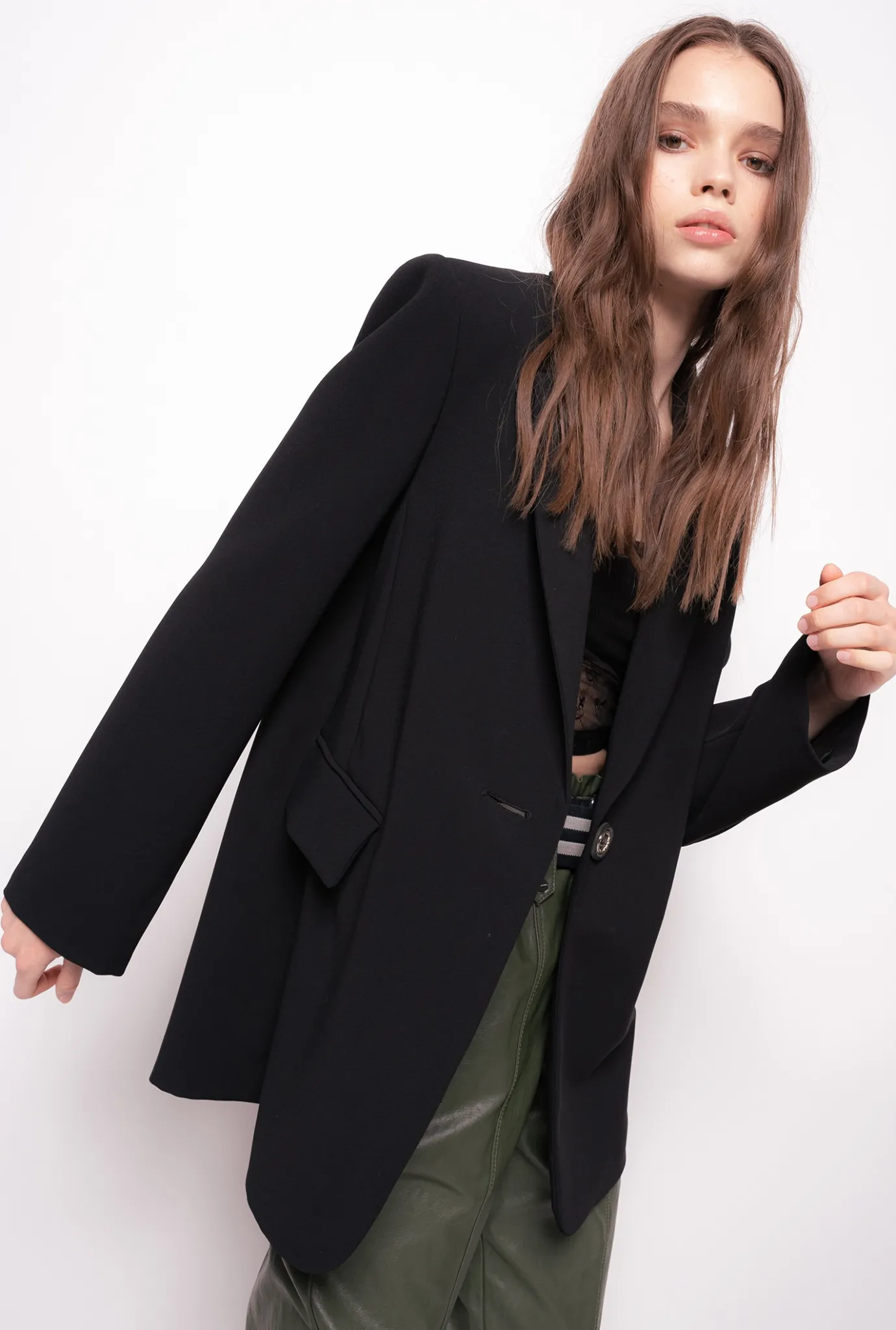 Vestes|PINKO Blazer Droit En Crepe Stretch Noir Limousine