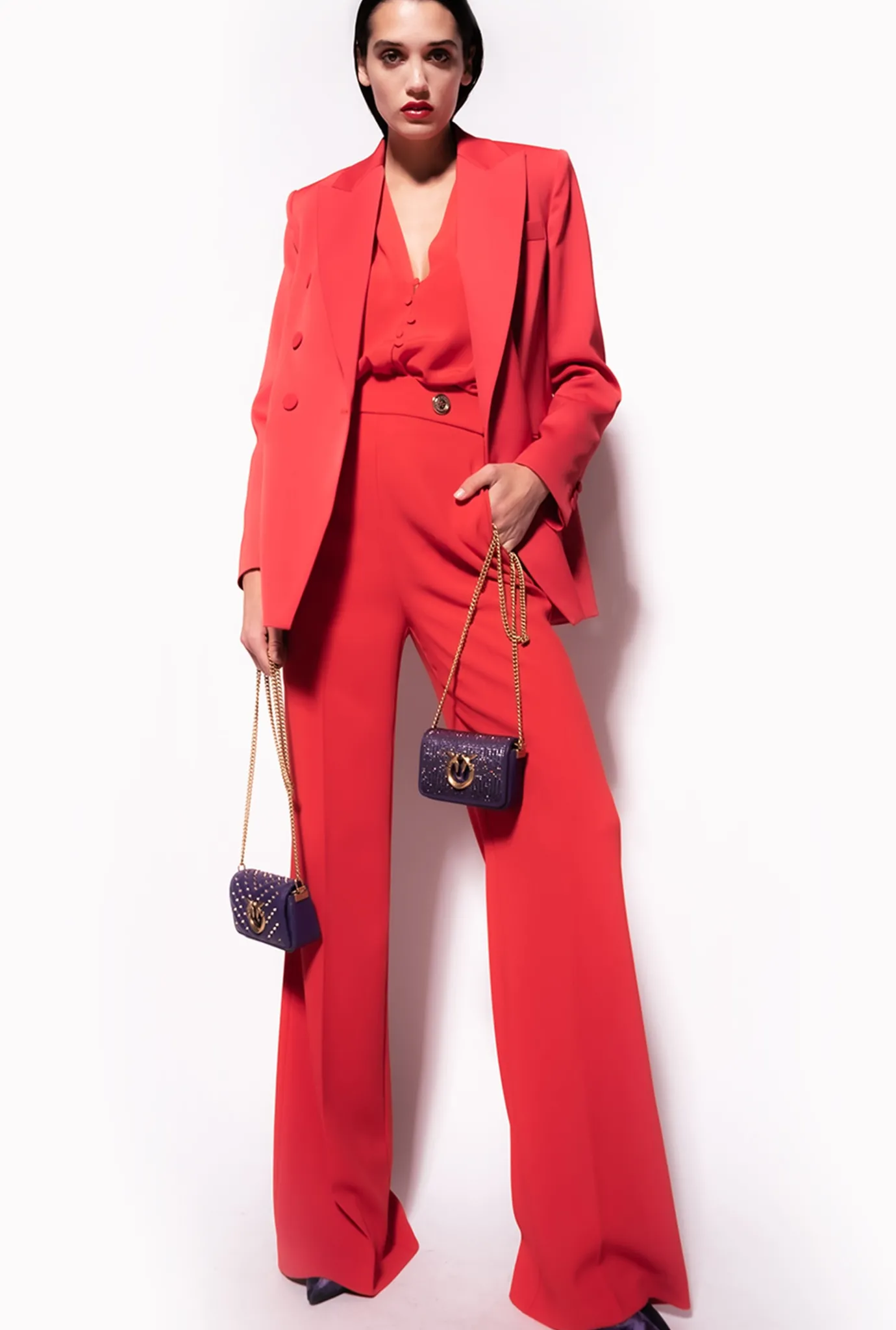 Tailleurs Et Ensembles|PINKO Blazer En Crepe Envers Satin Rouge Formule 1