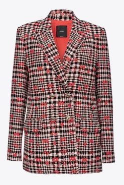 Tailleurs Et Ensembles|PINKO Blazer En Jacquard Love Birds Noir/Blanc/Rouge