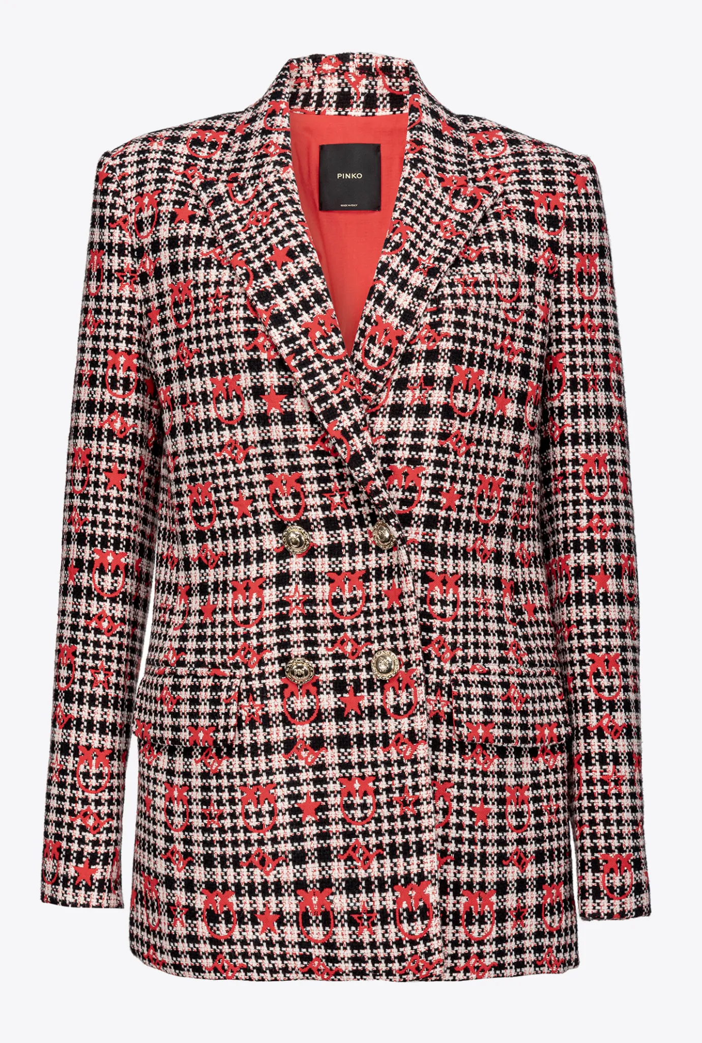 Tailleurs Et Ensembles|PINKO Blazer En Jacquard Love Birds Noir/Blanc/Rouge