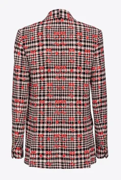 Tailleurs Et Ensembles|PINKO Blazer En Jacquard Love Birds Noir/Blanc/Rouge