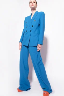 Tailleurs Et Ensembles|PINKO Blazer En Tissu De Laine Bleu Directoire