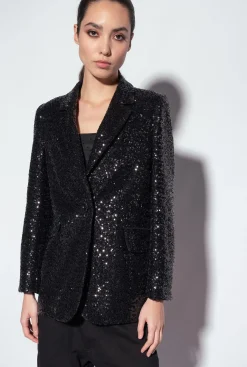 Vestes|PINKO Blazer Noir Entierement Paillete Galleria Noir Limousine