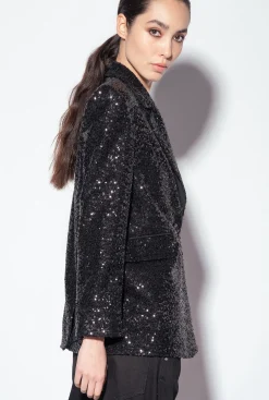 Vestes|PINKO Blazer Noir Entierement Paillete Galleria Noir Limousine