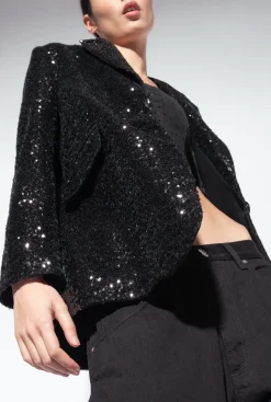 Vestes|PINKO Blazer Noir Entierement Paillete Galleria Noir Limousine