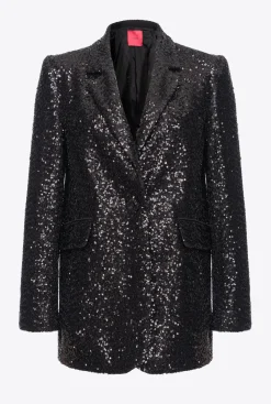 Vestes|PINKO Blazer Noir Entierement Paillete Galleria Noir Limousine